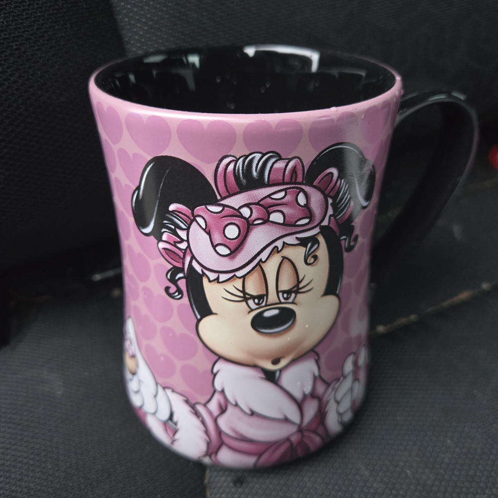 Disney Minnie Mouse Pink and Black Heart-Patterned Ceramic Mug